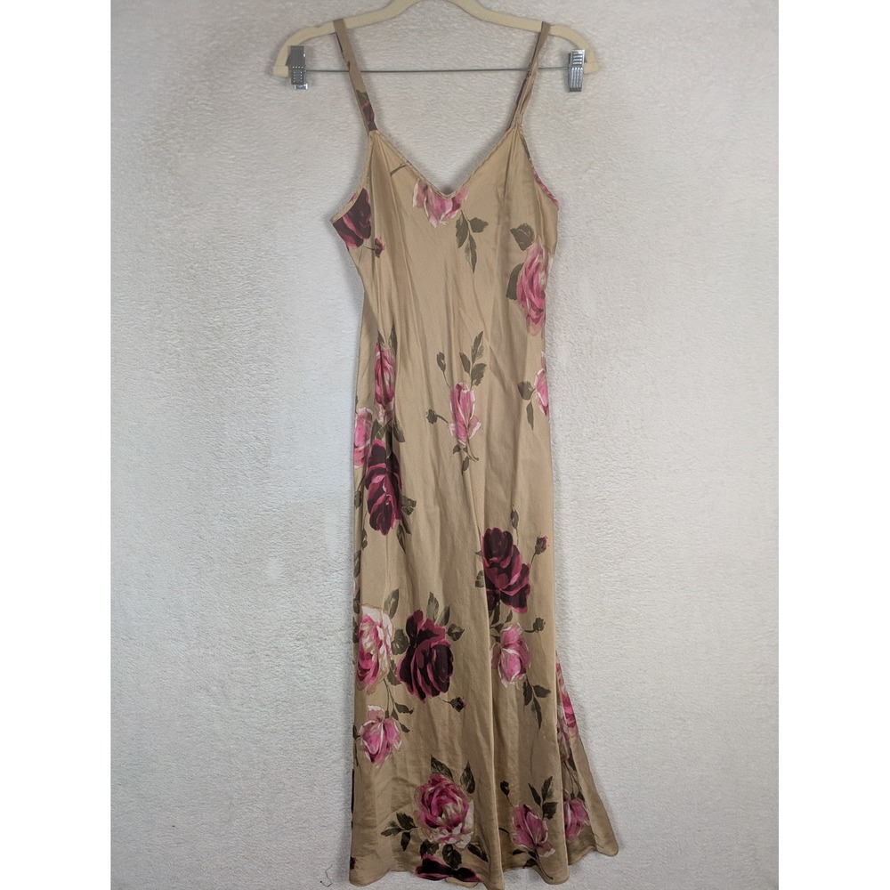 Charter Club Intimates Slip Dress Women's S Tan Floral Spaghetti Strap Midi